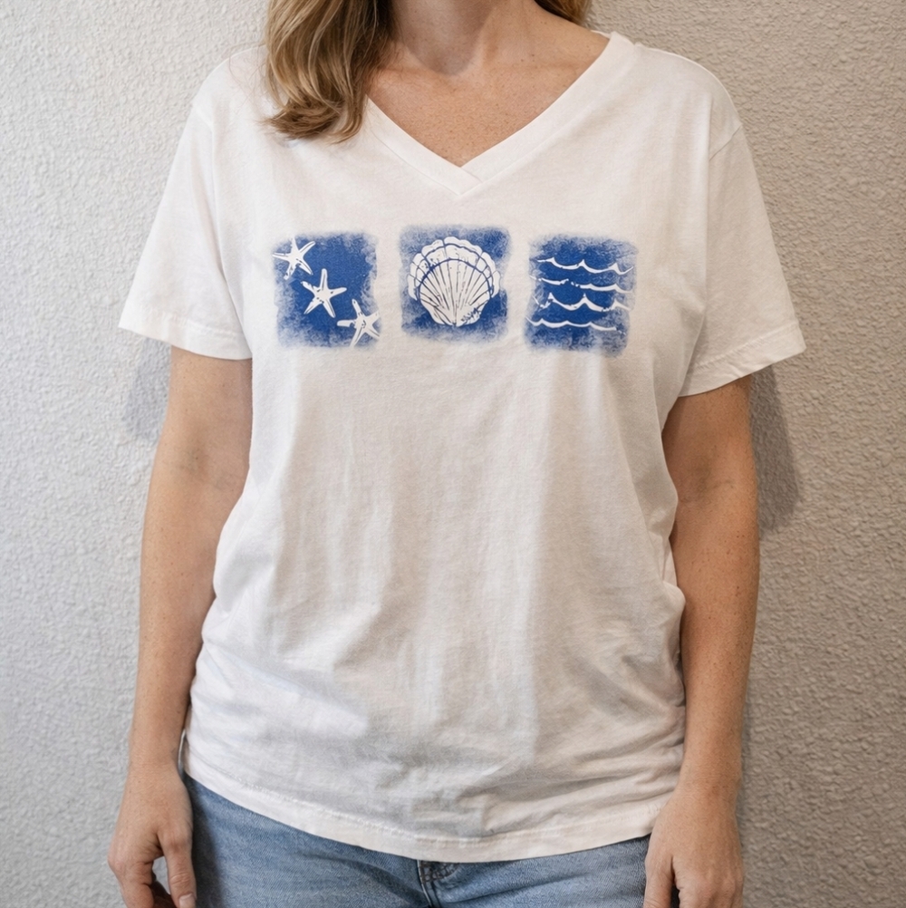 Fresh Produce White Tee with Blue Nautical Design
